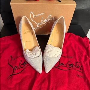 Christian Louboutin Textured Ivory Pointed Toe Pumps